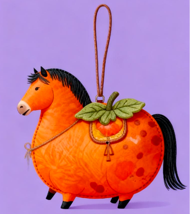 بیجنگ کے لاو شے میموریل کی جانب سے &nbsp;گھوڑے کے سال کی مناسبت سے &nbsp;متعارف کروائی گئی پوٹلی جس میں ایک گھوڑا اپنی پشت پر &nbsp;جپانی پھل (persimmon) اٹھائے ہوئے ہے۔ یہ خوش بختی کے آنے کی علامت مانا جاتا ہے۔ (تصویر/ بیجنگ ڈیلی)